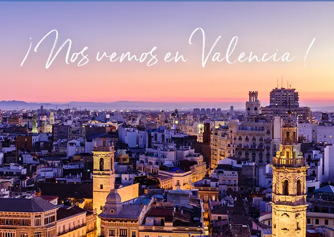 Valencia skyline with text we'll see you in Valencia
